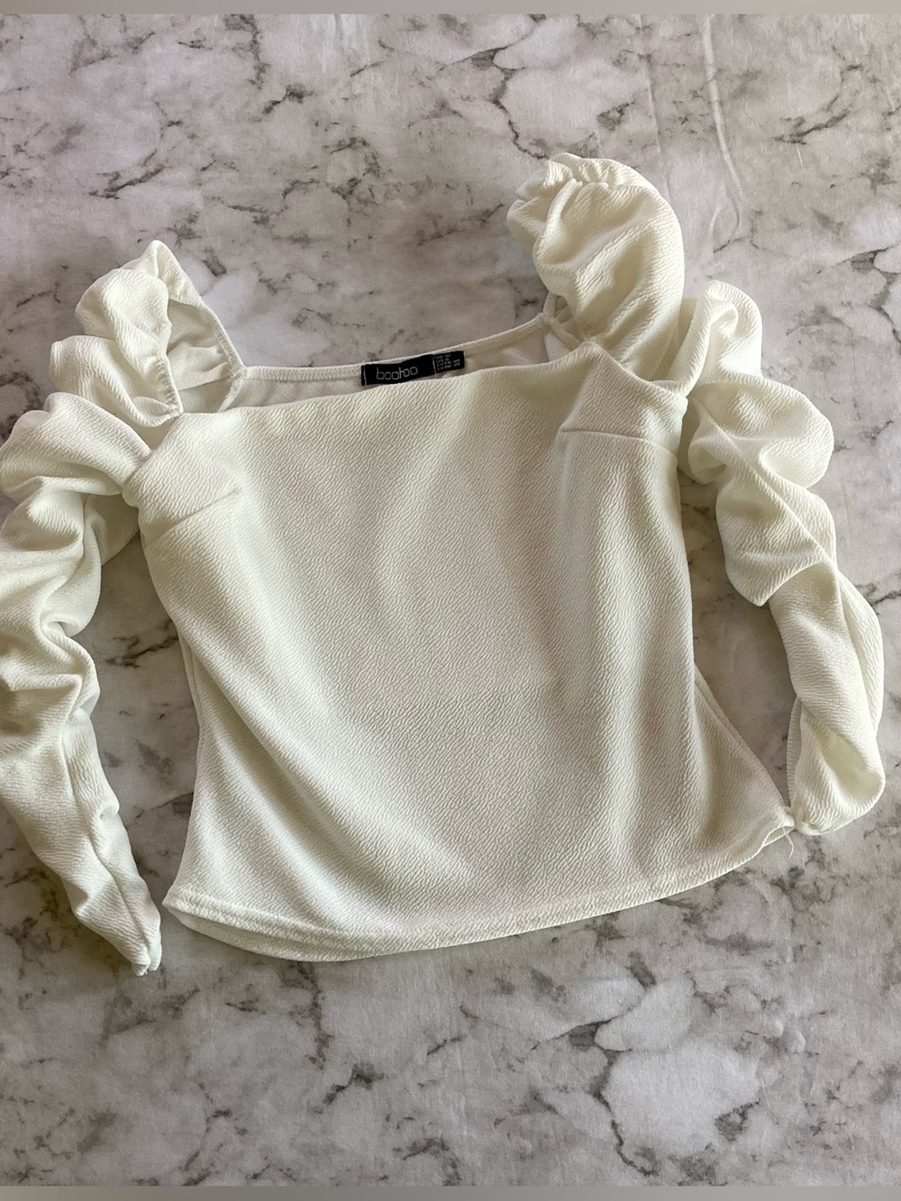 Boohoo white Puff Sleeve Square Neck Top